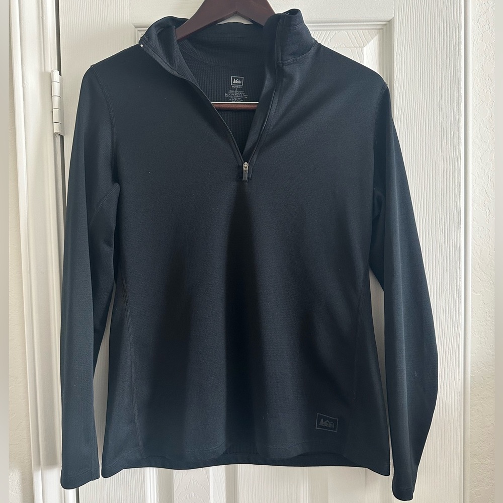 REI Women's Polartec 1/4 Zip Black Base Layer Pullover, Size Medium, Made in USA